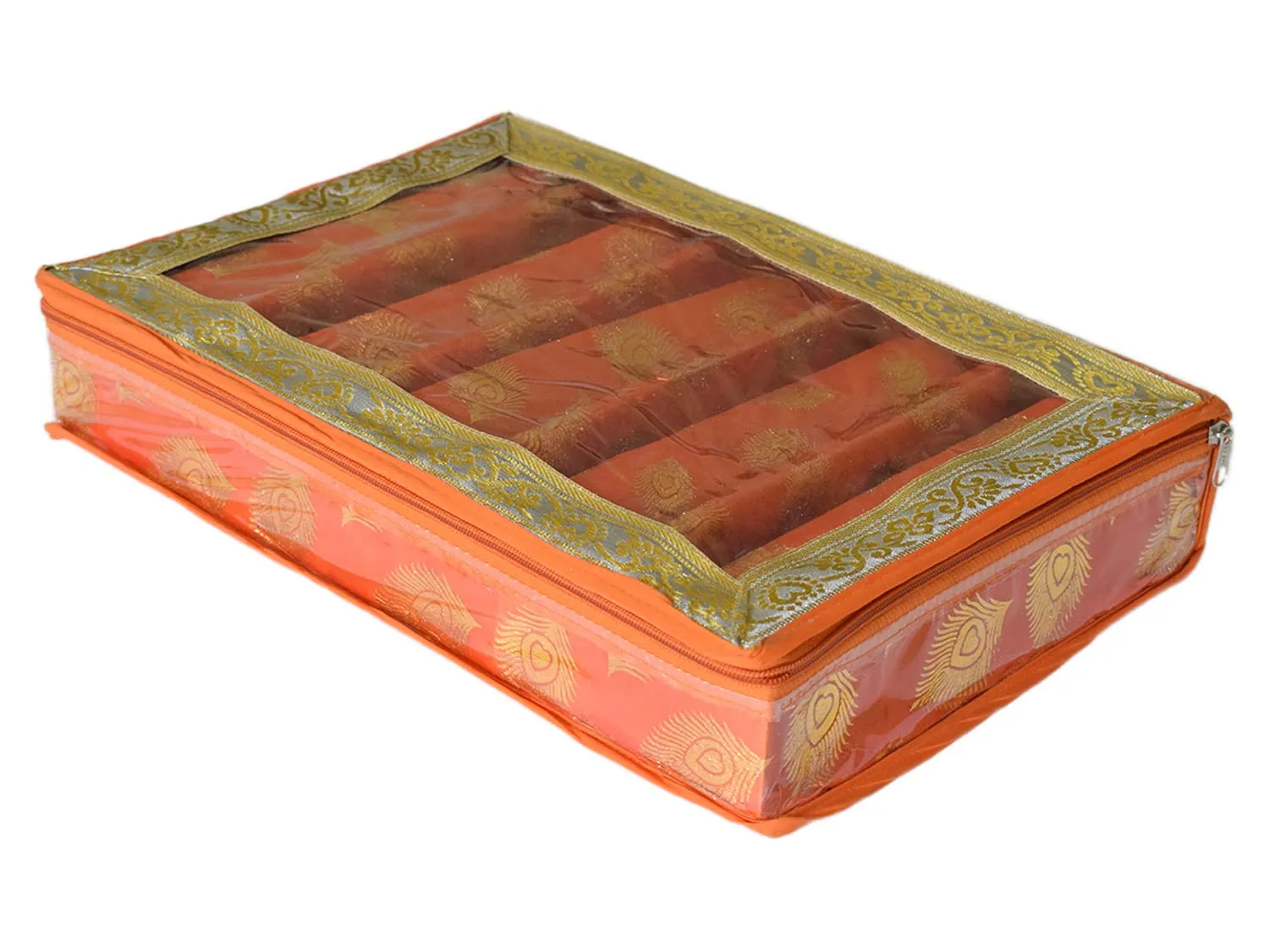 Heart Home Feather Design Laminated 5 Rod Box, Organizer For Bangle, Watches, Bracelets, Jewellery With Tranasparent Top (Orange)-47HH0162